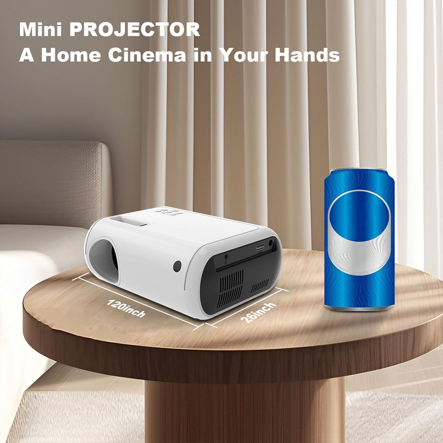 Chicdaze 1080P, 150ANSI, 26"-120" W70 Mini Projector, Portable Projector Support Full HD Movie Projector with Bult