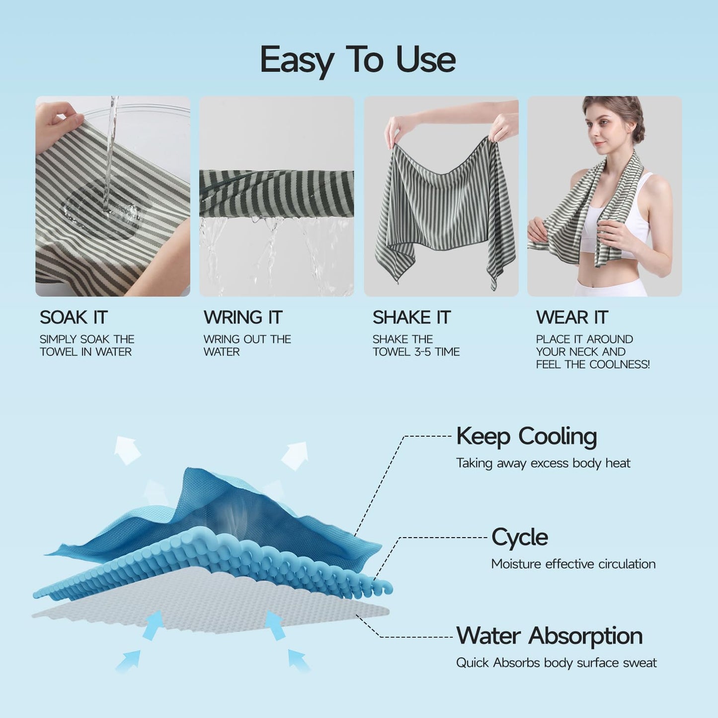 RDEKISS 4 Pack Cooling Towels (40"x12"), Soft Breathable Chilly Towel, Ice Towel, Microfiber Towel for Yoga, Sport, Running, Workout, Gym, Fitness, Workout & More Activities - Gray