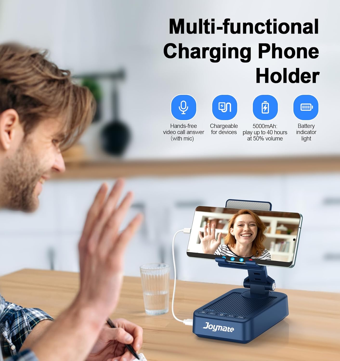 Joymate 360 Gifts for Men Women, Bluetooth Speaker Phone Stand with Charging Function Rotable Adjustable Cell Phone