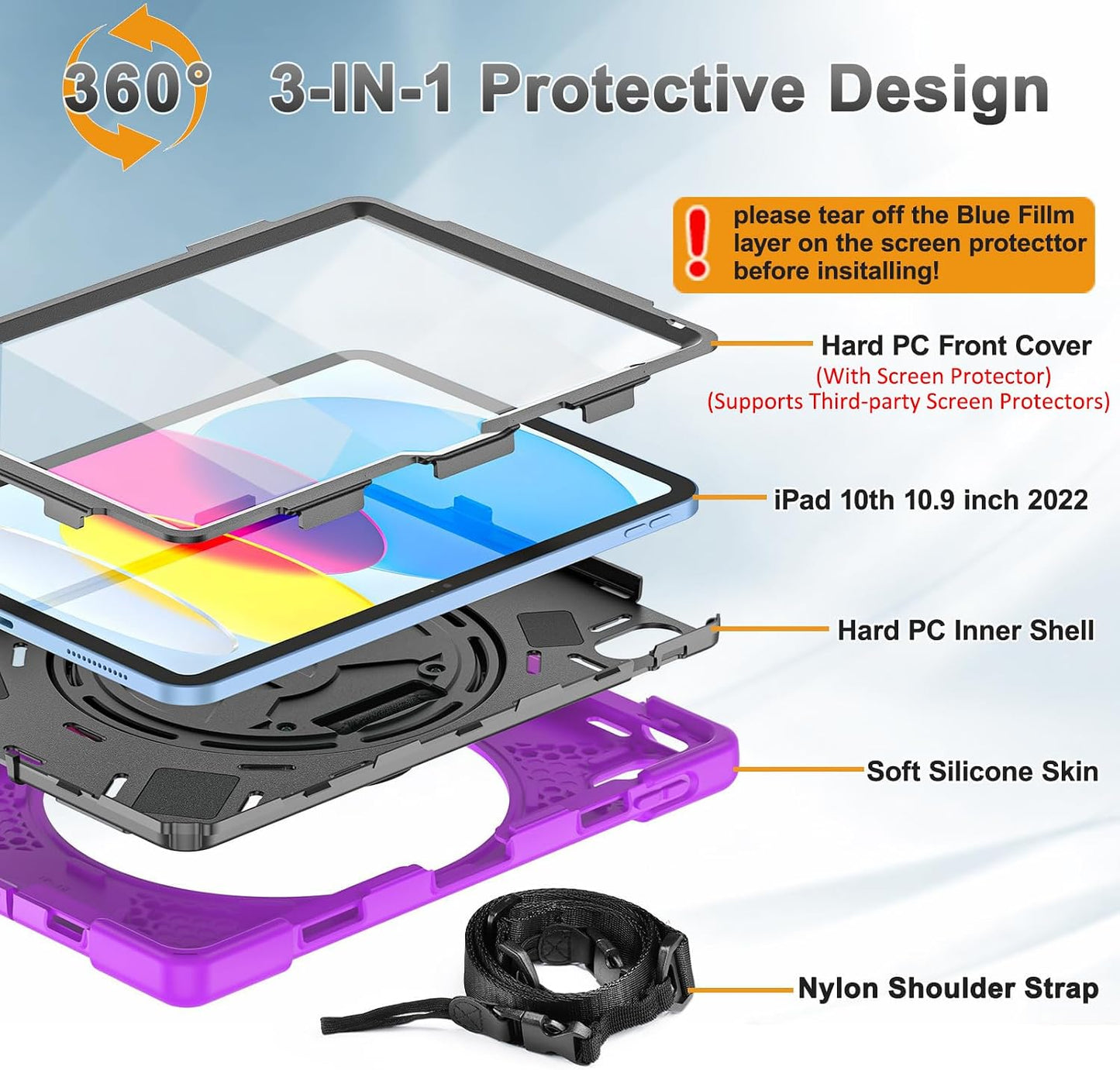 BRAECNstock (A16) 11th/10th 11"/10.9'' 2025/2022, 360 for Apple iPad Generation Shockproof Protective Case with Screen