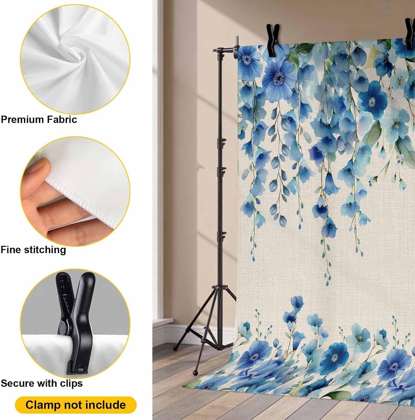 Znujuabbrel 10x8ft Props,Country Photography Backdrop,Retro Blue Flowers on Jam Professional Photo Backdrops