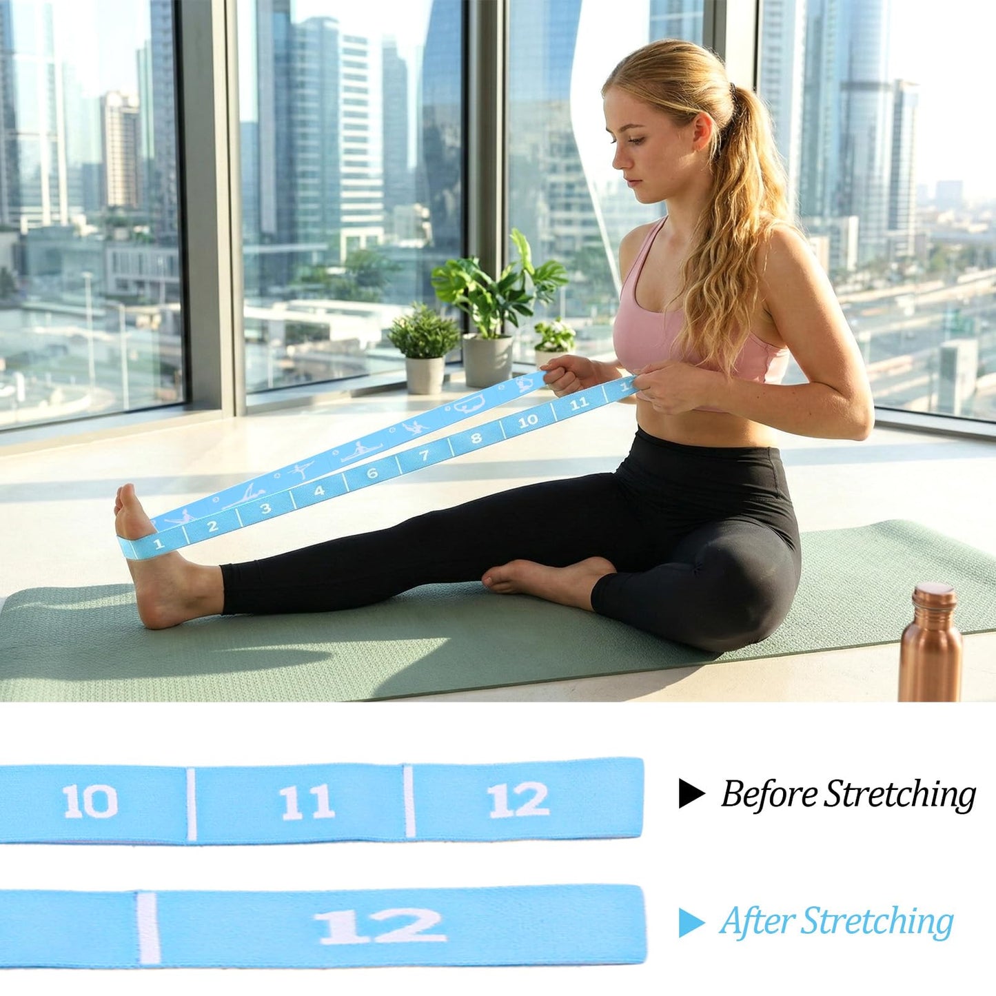 Elastic Yoga Stretching Strap with 12 Loops, Multi-Functional Stretch Band for Pilates with 12 Loops, Stretch band Yoga Strap with Loop for Dance, Gymnastics, Flexibility & Resistance Training, Ballet