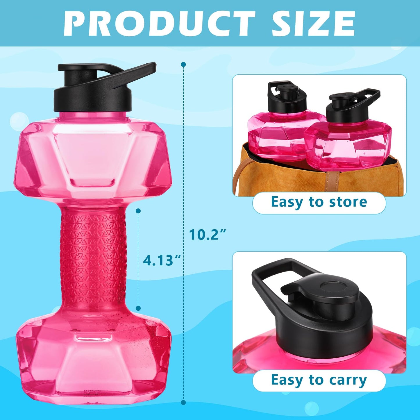 Soulchen 2 Pcs PE Water Weights for Pool Exercise, Water Filled Dumbbells with Non-Slip Handle, Adjustable Pool Dumbbell Aerobics for Aerobics Weight Loss Aqua Therapy Pools Fitness(Pink)