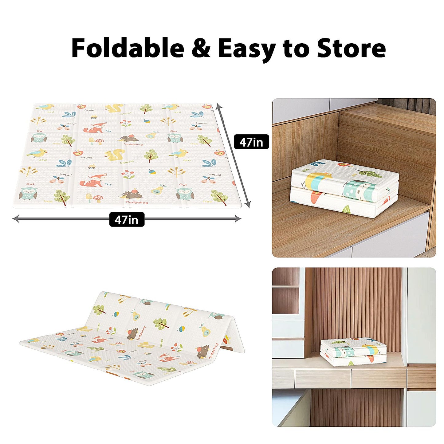 XVISHX Baby Play Mat, 50 x 50 Inch Play Mat Perfect for Use Baby Playpen, Foldable Baby Foam Playmat for Floor, Portable Waterproof Activity PlayMats for Babies, Infants and Toddlers