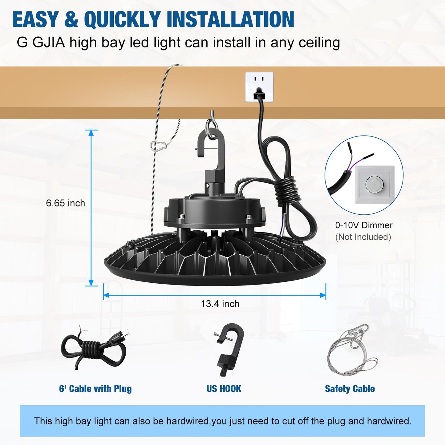 G GJIA UFO LED High Bay Lights 240W Flicker Free -36000LM Super Bright High Bay Shop Lights 5000K, 0-10V Dimmable, 6' Cable, 100-277V for Garage Barn Warehouse(2 Pack)