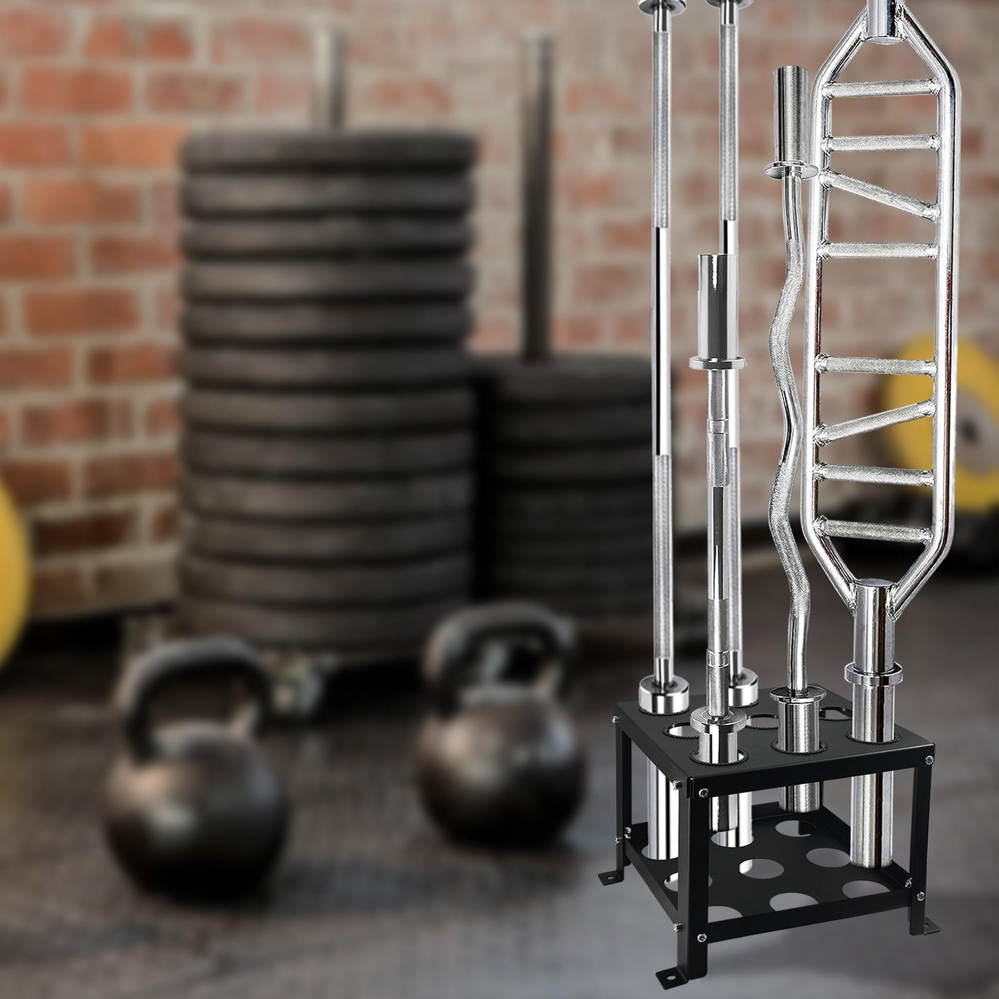 KSWLOR Barbell Holder Floor Stand - Heavy Duty Home Gym Organizer for 9 Barbells - Fits 2-inch Olympic & Curl Bars
