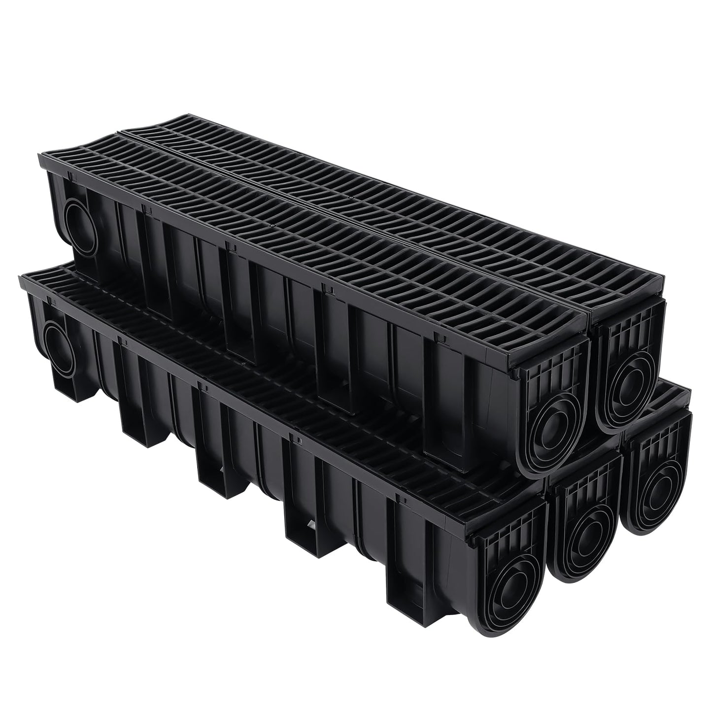 FAHKNS Trench Drain System,5.9"*7.5"*39",5 Pack Channel Drain Hdpe Plastic Trench,B125 for Basement, Garage Floor Courtyard, Terrace, Garden Path, Garage Entrance Swimming Pool