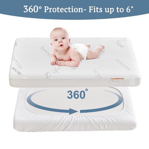 BEDLORE Waterproof Crib Mattress Protector - Ultra Soft Bamboo Viscose Pad Cover | Noiseless 52''x28'' White 2-Pack