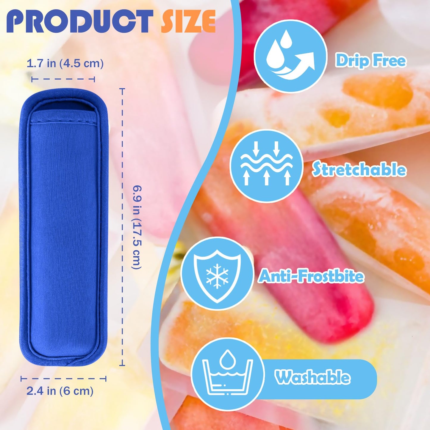 Desing Wish 15 Pack Reusable Popsicles Holders for Kids Anti Frostbite Ice Pop Holder Sleeves Neoprene Freeze Pop Holders (15 Colors)