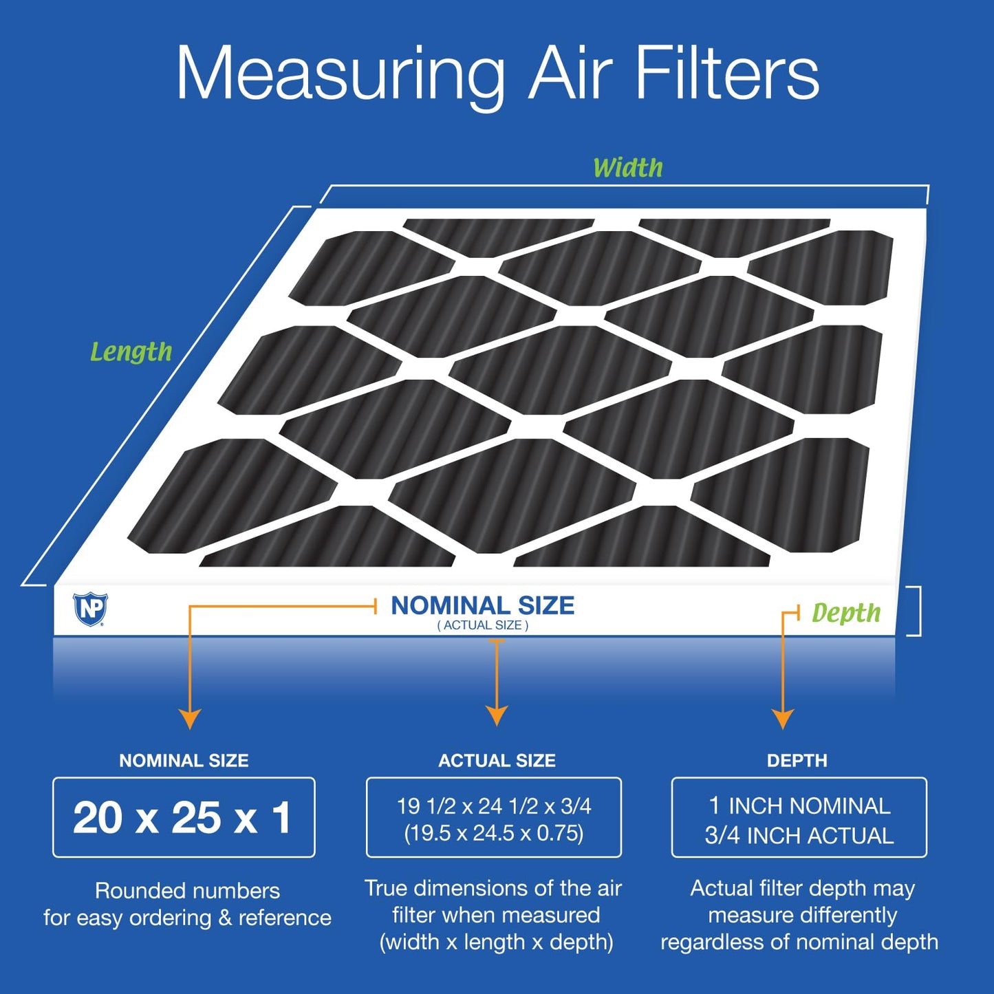 Nordic Pure 20x25x1 (19 1/2 x 24 1/2 x 3/4) Pure Carbon Pleated Odor Reduction Furnace Air Filters 12 Pack