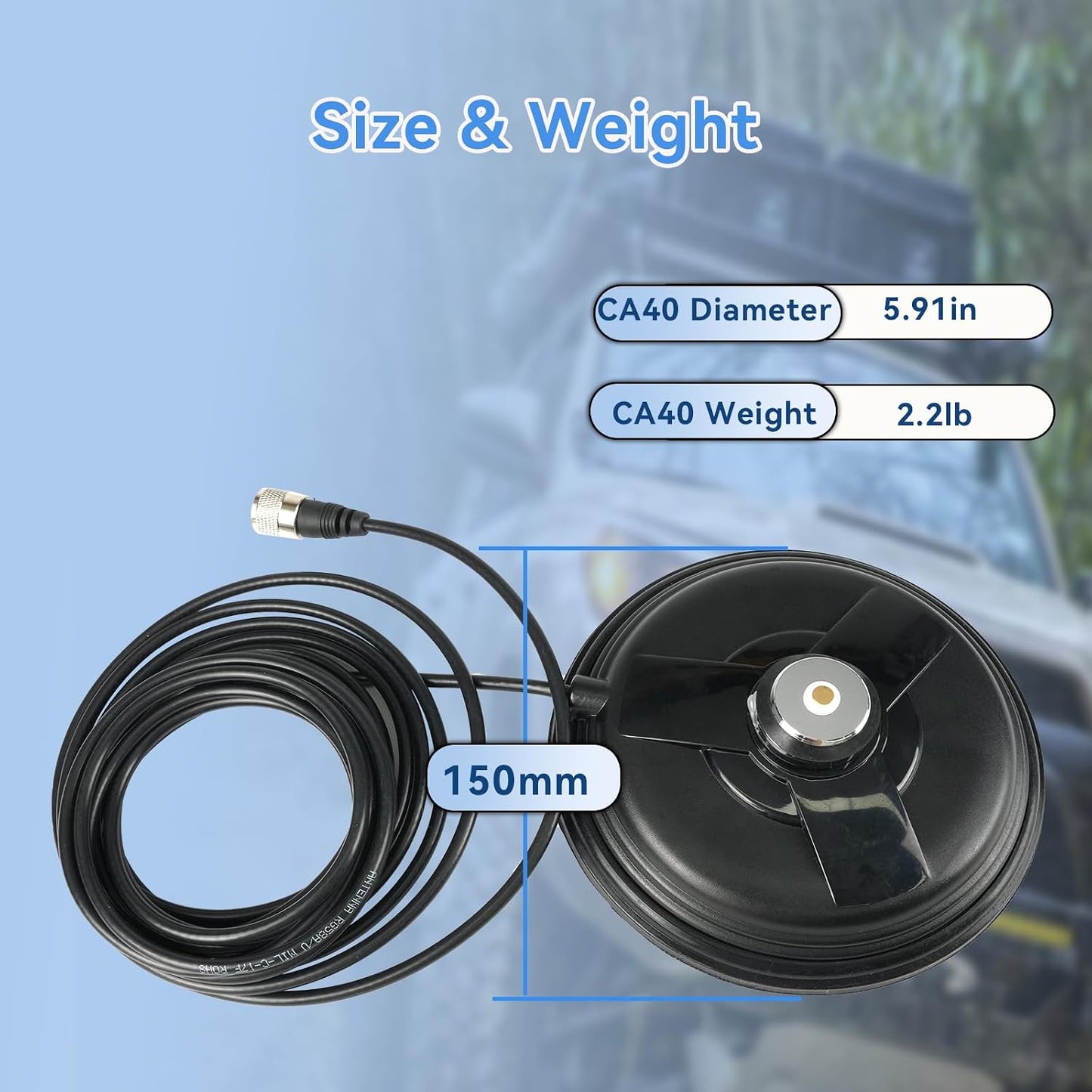 Retevis 16.4ft SL16.J,150mm Radio(1 Pack) Mobile Antenna Magnetic Mount Base with NMO Connector,Mobile Radio Antenna