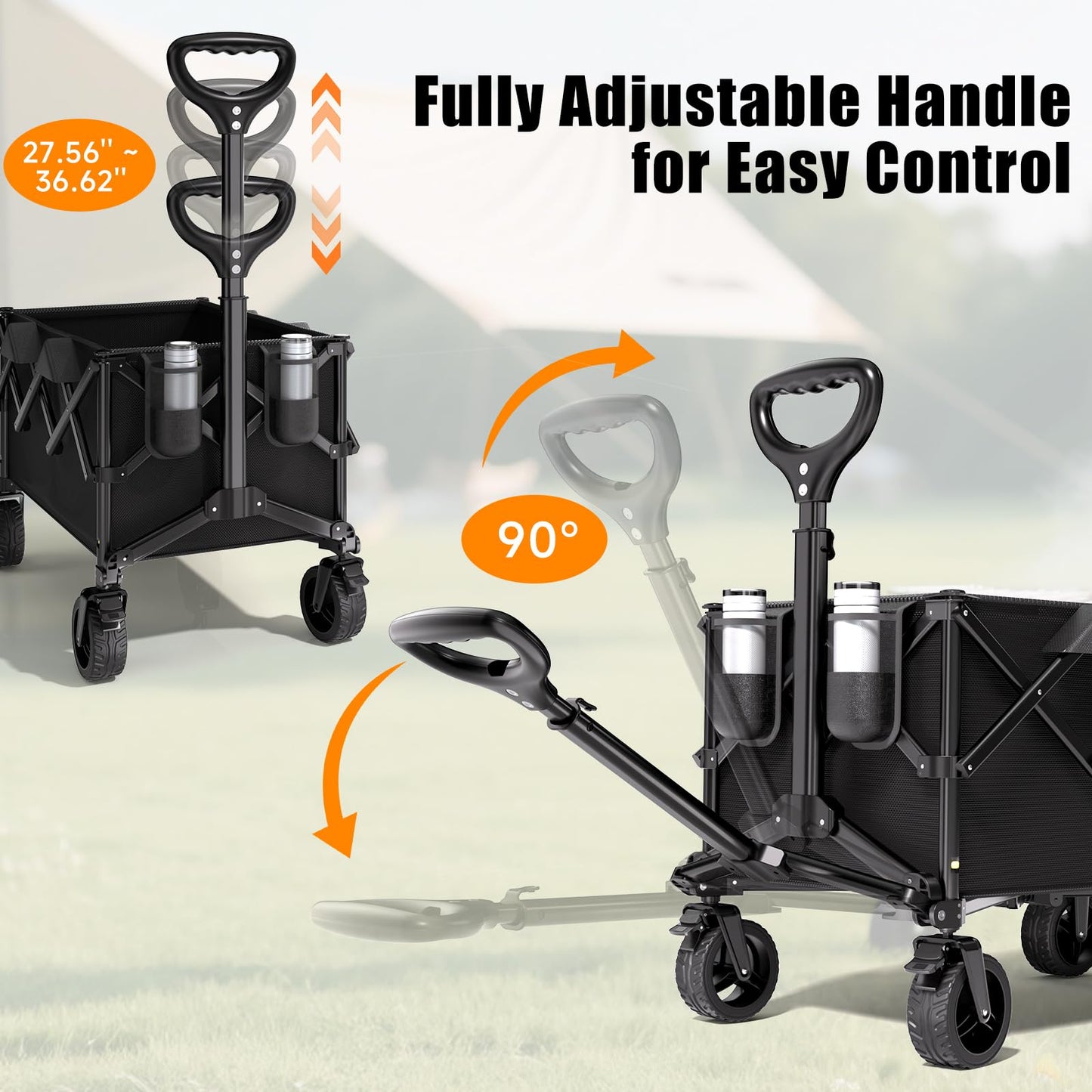 Collapsible Wagon Cart, 480lbs Heavy Duty Beach Wagon with All-Terrain Universal Wheels & Adjustable Handle, Portable Utility Wagons Carts for Camping, Garden, Grocery, Fishing & Sports