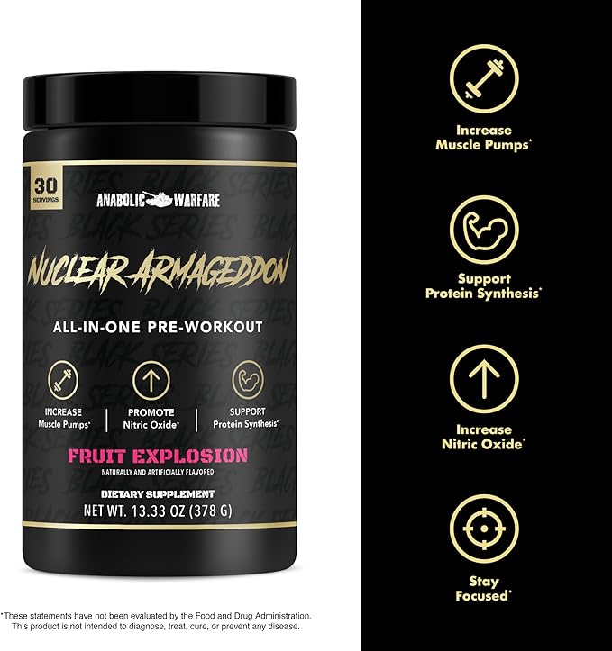 Anabolic Warfare Nuclear Armageddon Pre Workout Powder Pre-Workout for Men & Women with L-Citrulline, Beta Alanine Powder and Caffeine (Fruit Explosion - 30 Servings)