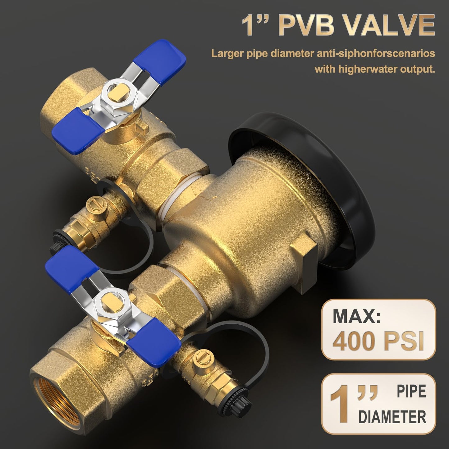 GASHER 1" Pressure Vacuum Breaker Assembly with Pipe Freeze Protection Cover, Brass Irrigation Backflow Preventer, Max 400 PSI Back Siphon Valves for Irrigation System
