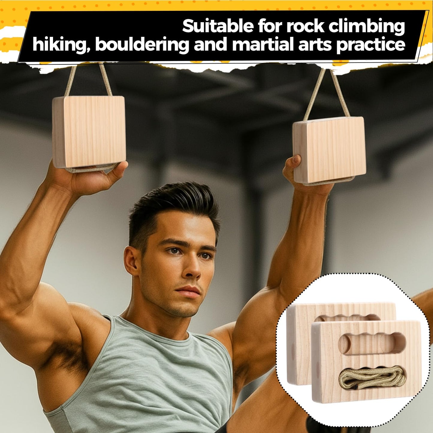 JolliLudo Hangboard Rock Climbing for Climbing Home Training Finger Strengthener, Pull-up Grip Arm Training Portable Finger Board Rock Holds Indoor and Outdoor (Square)