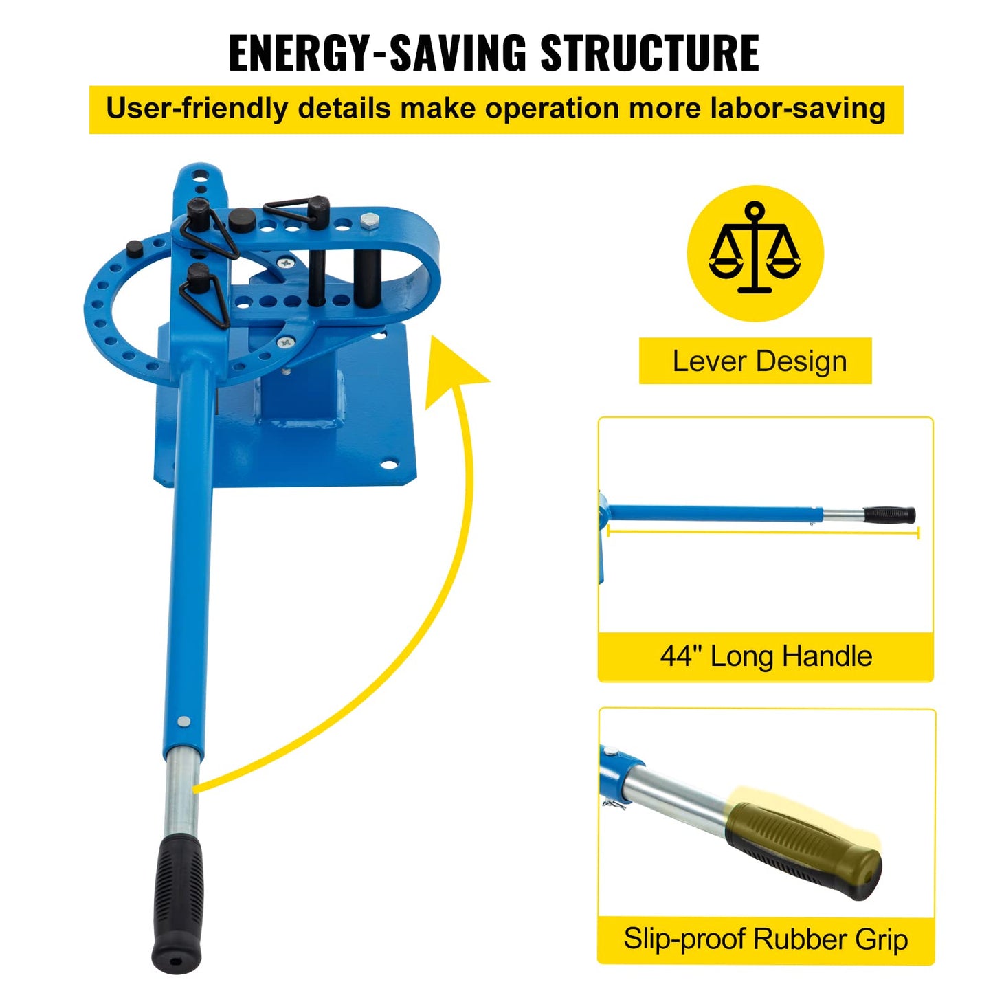 VEVOR YP-9 Manual Bender, 1” - 2“ High Capacity Round Square Bar Metal Bender with 7 Bending Dies, Metal Rod Bar Bender Bending Tool for Construction Site Auto Repair