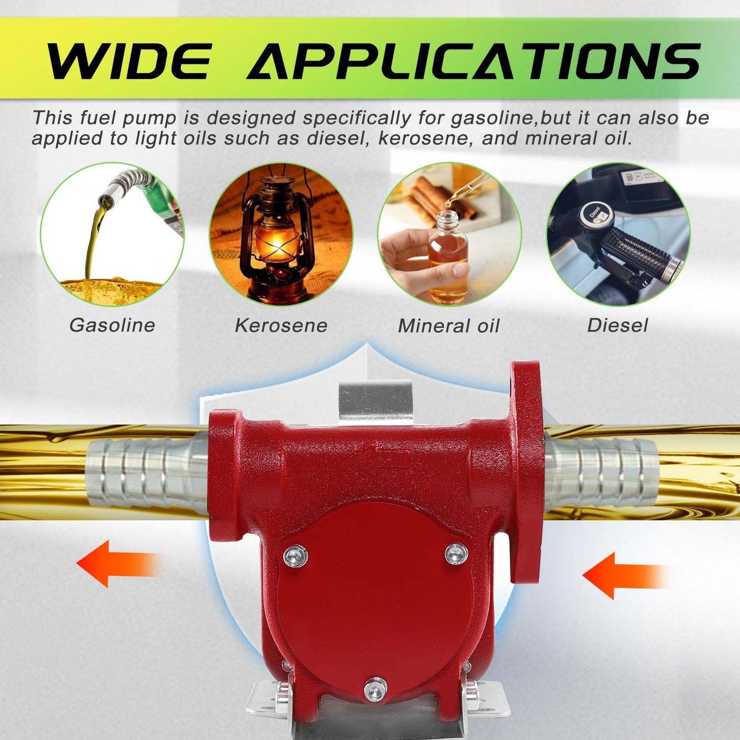 PRUNkuar 10GPM 12V Fuel Transfer Pump with Manual Nozzle, Particulate Filter，Cast Iron Heavy Duty for Gasoline Diesel Kerosene Biodiesel