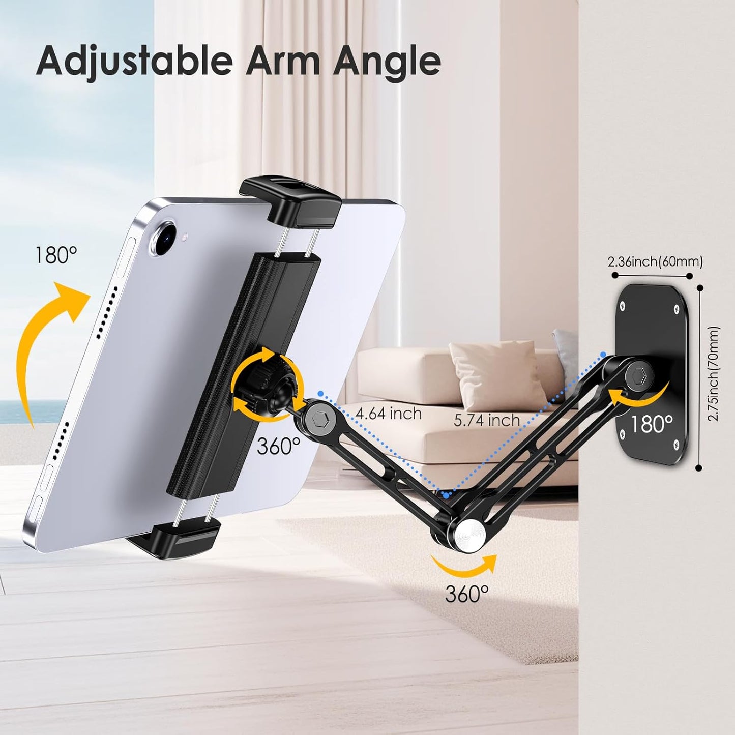 Lucrave 360Rotating 4.7-13" Tablet Wall Mount Holder, Aluminium Extendable iPad Wall Holder, with Base Adjustable