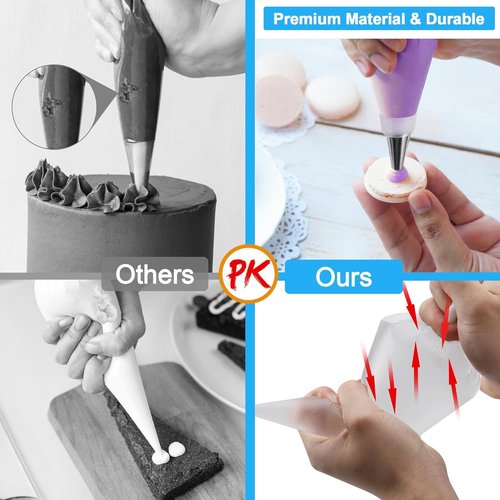 Firstake Piping Bags and Tips Set - 100 Disposable 12-Inch Anti-Burst Pastry Bags for Cake Decorating