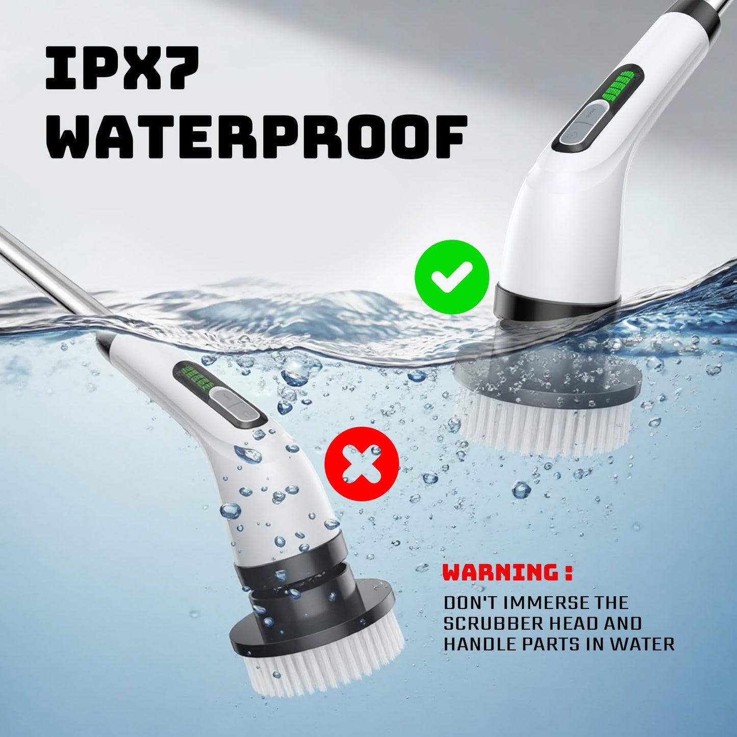 Highyes Electric Spin Scrubber, Powerful 2-Speed Cleaning Brush, IPX7 Waterproof with 7 Reusable Brush Heads & Extendable Handle, for Bathroom Toilet Shower Kitchen Wall Tile Floor Grout (White)