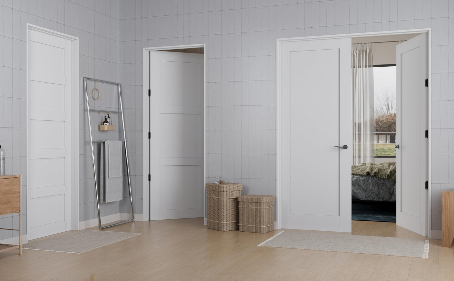 Slab Door Interior, Solid Core Pre-Built Wood Doors 36"x80", 3-Panel White Bedroom Door Shaker, Pantry, Bathroom, Laundry Swing Door w/o Frame, Pre-Finished & Paintable with CARB P2