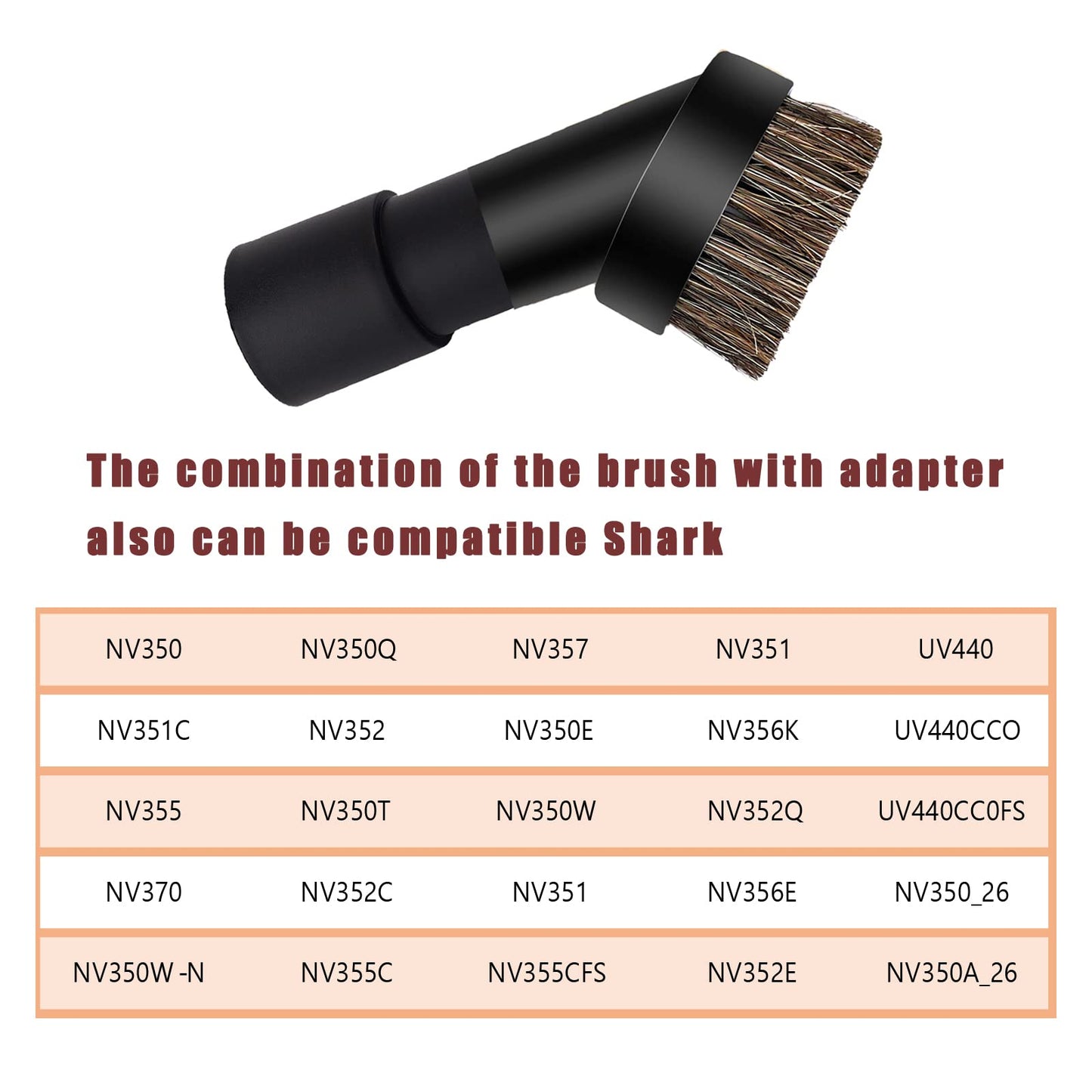 Round Dust Brush 25mm Soft Horse Hair 1.25” Vacuum Attachment Replacement with 1-1/4" to 1-3/8 Horse Adapter