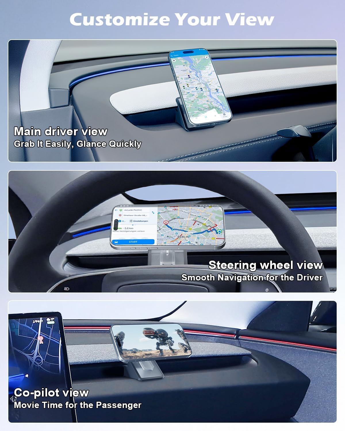 CloudValley 3 360 2025, 17/16/15/14/13/12 Magnetic Phone Mount for Tesla Model Highland Model Y Juniper, Strong Grip