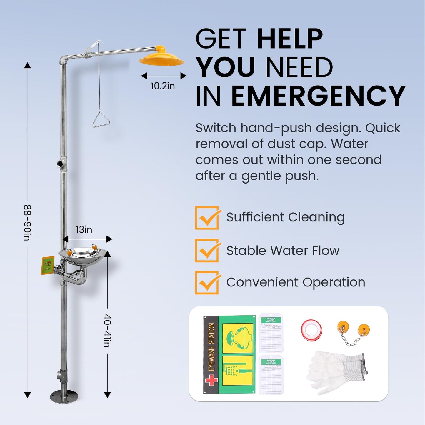 Ezcasch Emergency Eye Wash Station with Shower Stainless Steel Eyewash and Shower Kit Integrated Eyewash and Shower System Multi-Functional Eyewash Station First Aid Eyewash and Shower Kit.