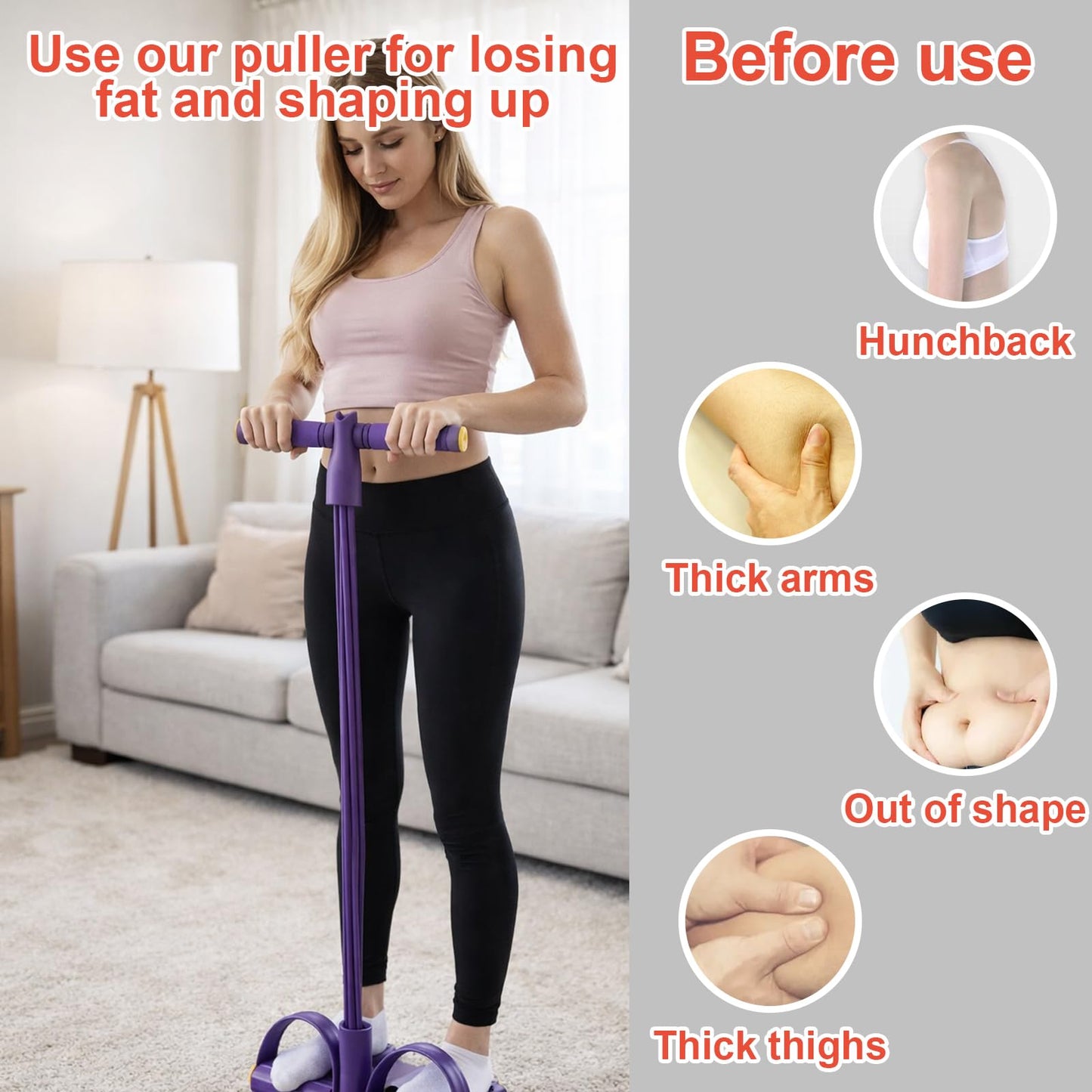 Pedal Resistance Band with Handle, Multifunction Foot Pedal Resistance Band, Full Body Resistance Bands for Home Workout and Office Exercise, Purple 6-Tube Pedal Resistance Band