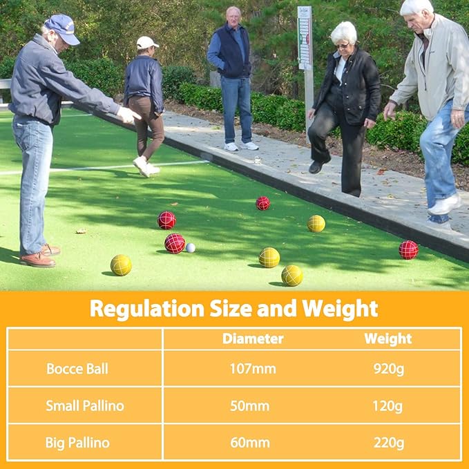 Professional Grade 107mm Bocce Ball Game Set Regulation Size and Weight 920g for Official Tournaments (Red and Yellow)