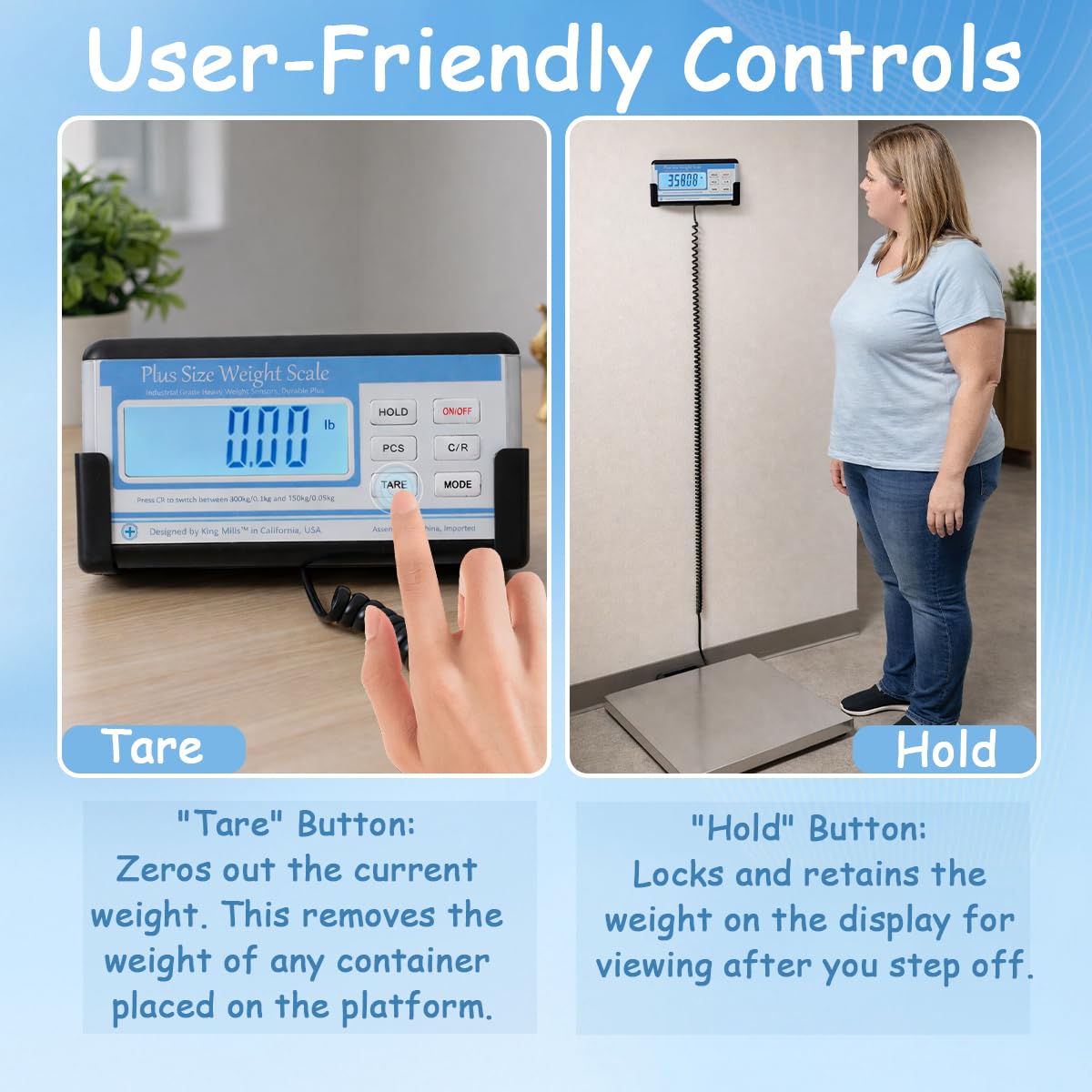 Extra Wide Heavy Duty Scale for Body Weight, 300kg/660 Lb Bariatric Scale w. Wall Mount External Digital Display, for Plus Size Person, Elderly, Doctor Office