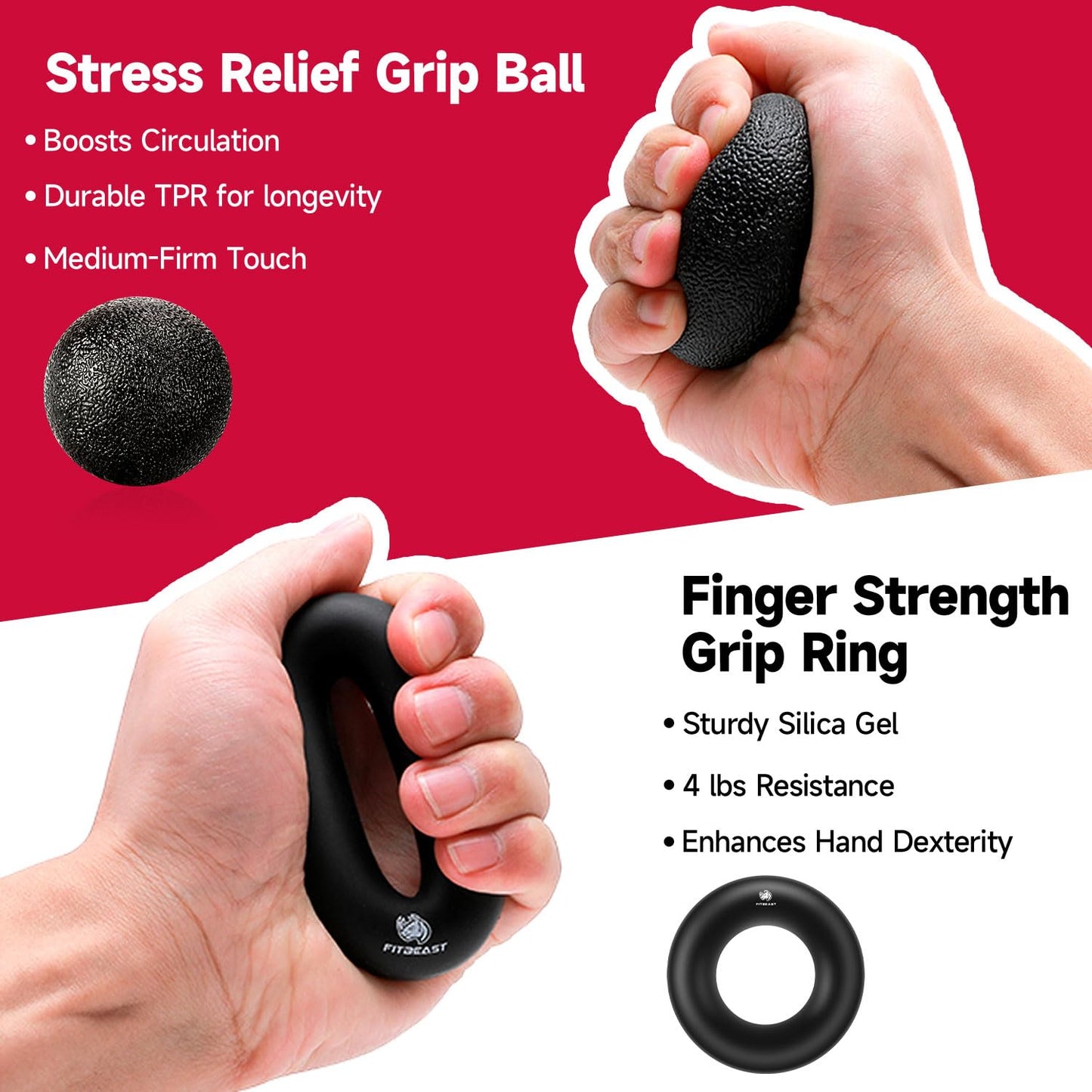 FitBeast Grip Strengthener Forearm Strengthener Hand Grips Strengthener Kit - 5 Pack Adjustable Resistance (Black)