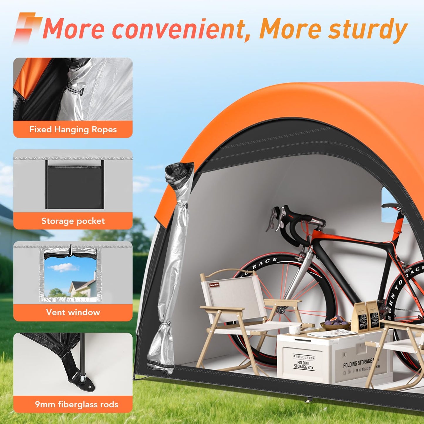 PZT Upgraded Bike Tent with Rain Cover, Portable Outdoor Storage Shed for 2-3 Bikes, 210D Oxford Fabric PU4000 Waterproof, Bike Shed/Bike Cover for Motorcycles, Garden Tools, Lawn Mower