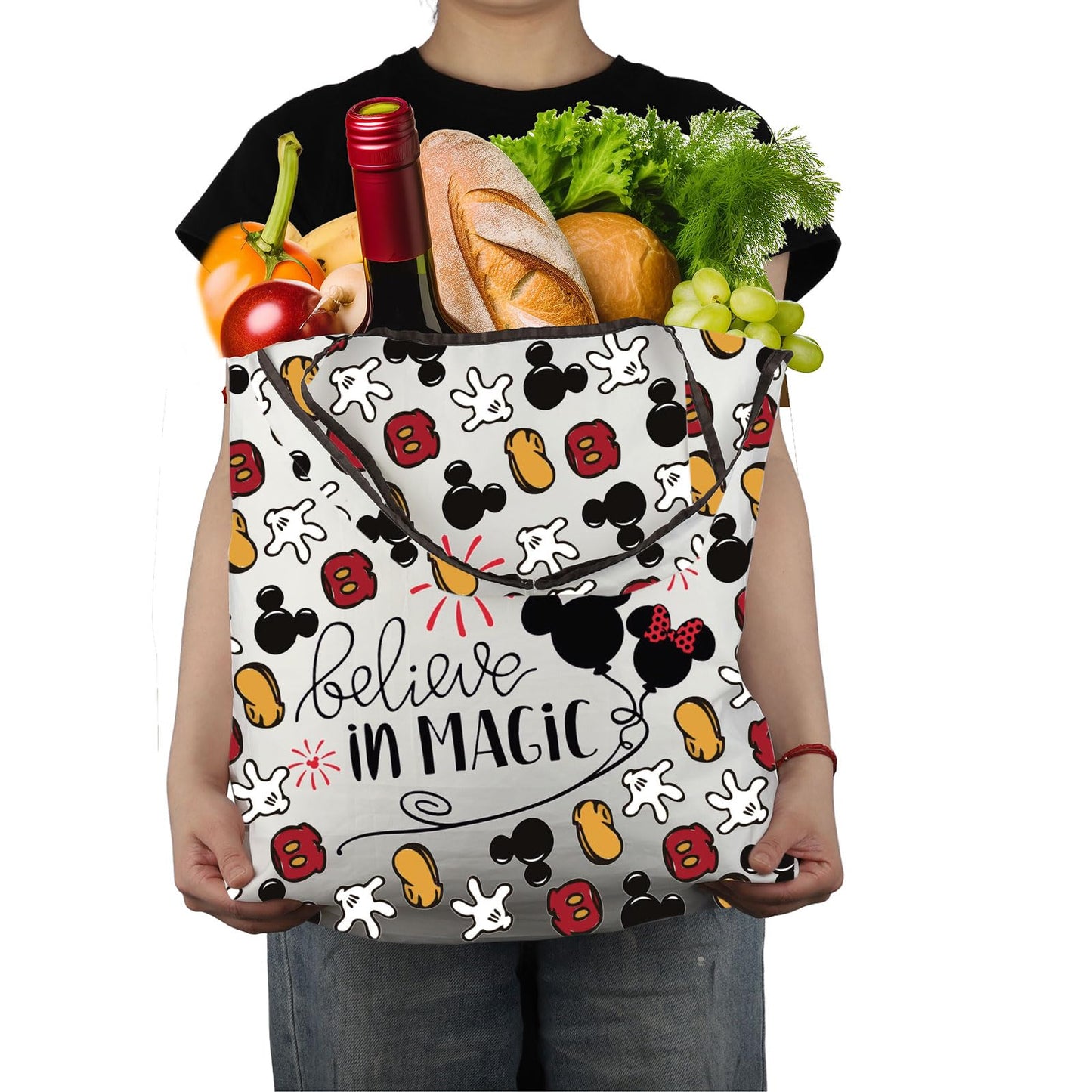 CMNIM Cartoon Mouse Foldable Tote Bag Cartoon Inspired Gift for Women Fans Friends Mouse Lover Gifts I Believe in Magic Bag (25621 i believe in F)