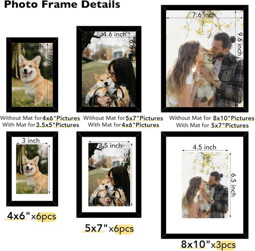JCJMY Picture Frames Set - 15 Pack Collage Wall Decor for Family Photos | Multi Sizes in Black
