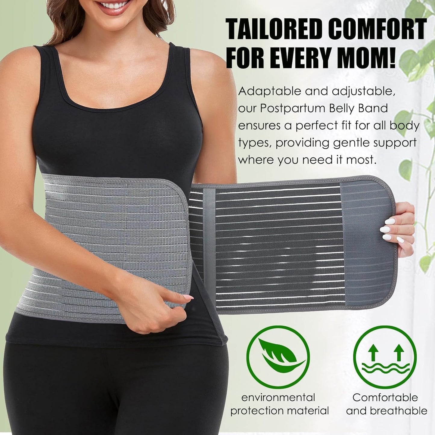 MAMODY Postpartum Belly Wrap, Postpartum Belly Band, Abdominal Binder (Polyester Made with Bamboo Charcoal Fiber),S/M
