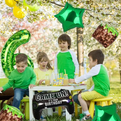 40 Inch Green Pixel Miner Number Foil Balloon Set 5Pcs Large Mylar Number Balloons for Boys Girls Pixel Cubes Video Game Birthday Party Decorations (6)