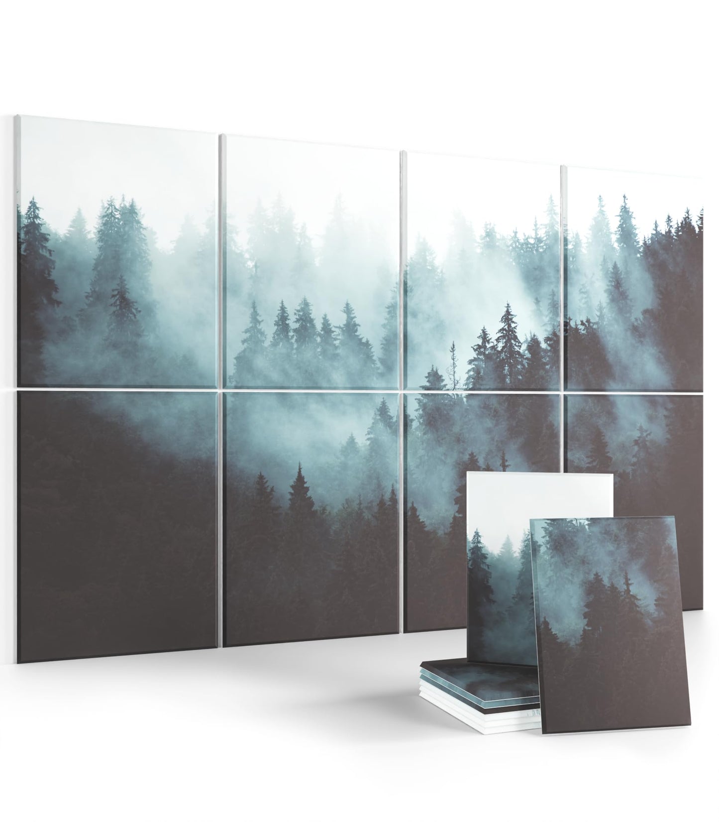 Wall Art Acoustic Panels,70''×47''Sound Absorbing Panels-8-Pack with 60 Adhesive Tabs, Panels for Living Room and Recording Studio, Offices-Foggy Nature Forest