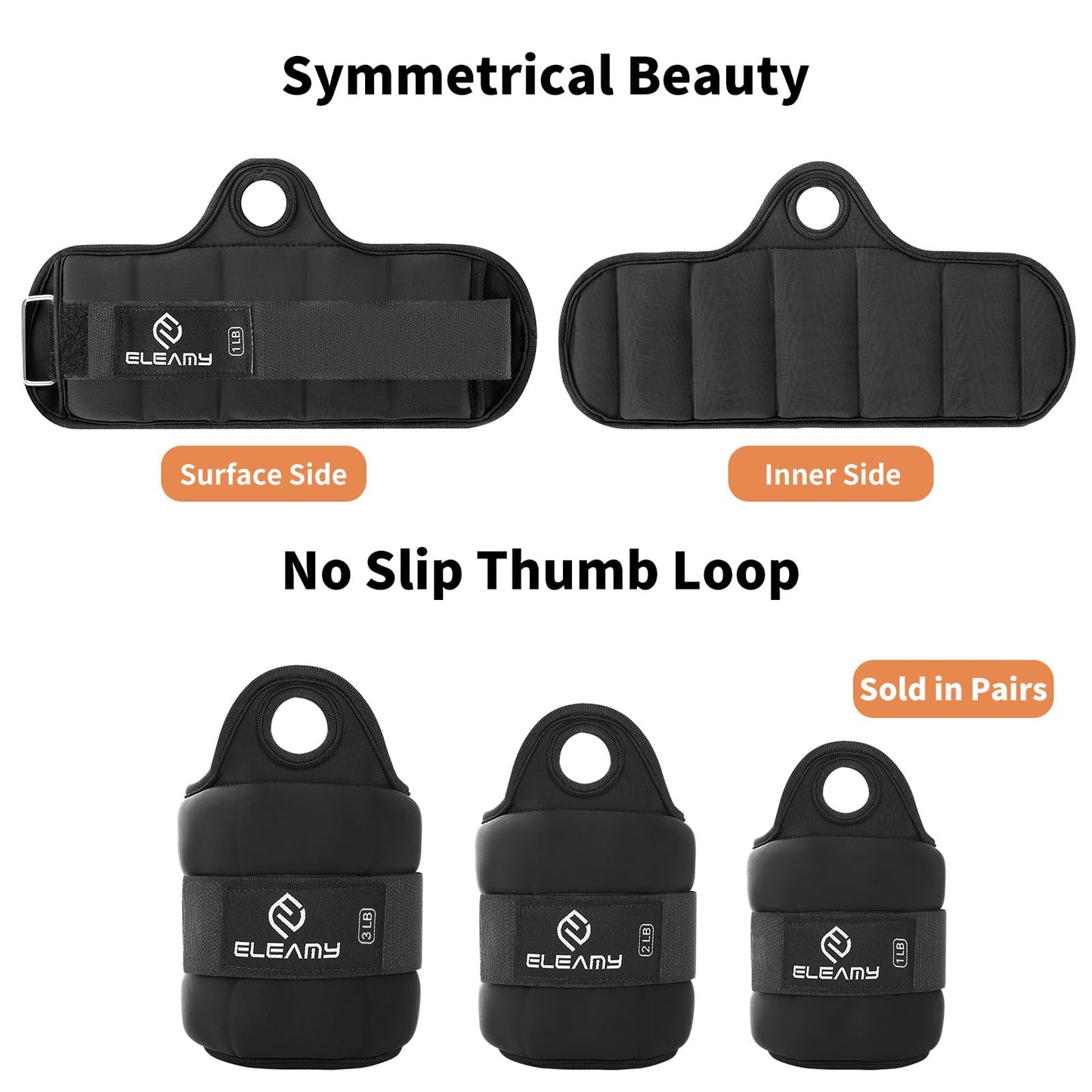 ELEAMY Wrist Weights with Thumb Loops Lock for Women & Men, 0.5lb*2/1lb*2/1.5lb*2/2lb*2/3lb*2,Premium Ice Silk Fabric,Comfortable & Tear Resistant for Walking,Running,Fitness and More（0.5lb*2 Black）