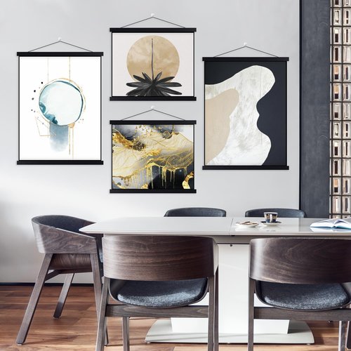 Benjia Magnetic Light Wood Poster Frames - 4 Pack for 12x16, 12x18, 12x24 Art Prints | Black