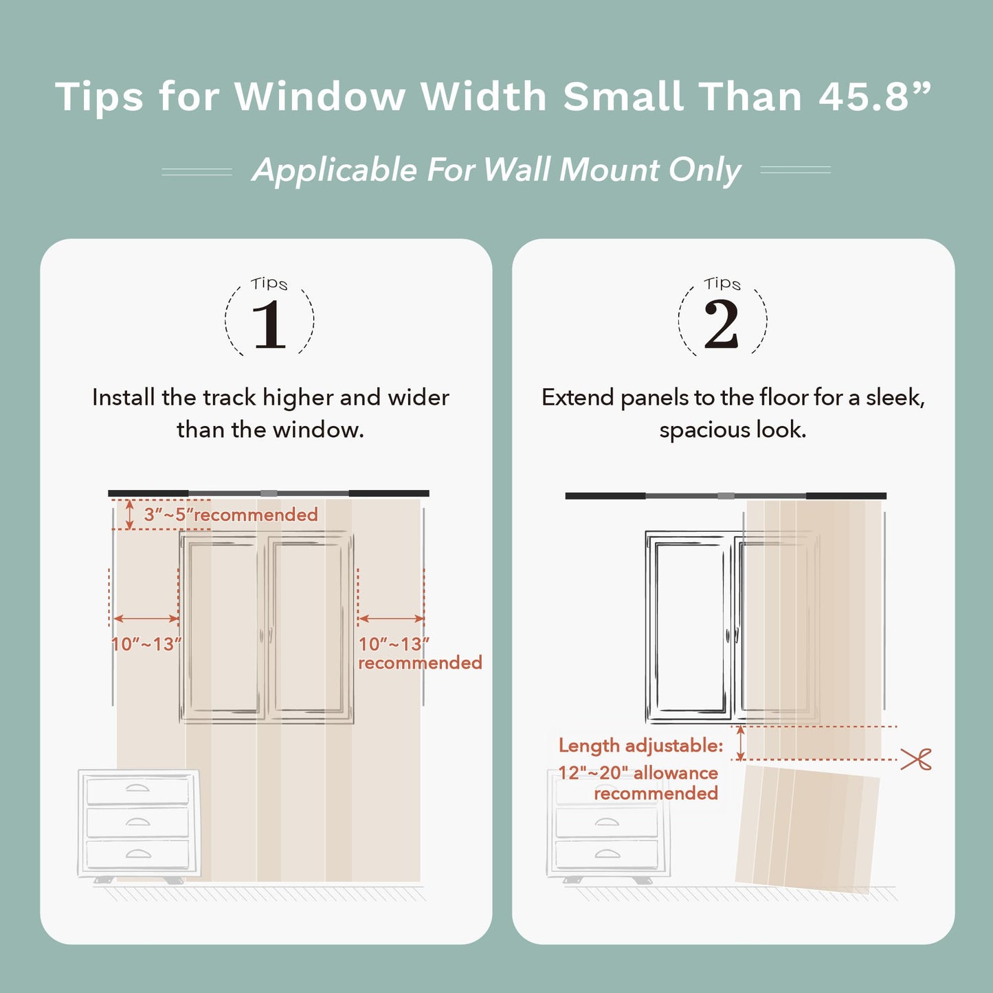 GoDear Design Adjustable Sliding Glass Door Blinds, Panel Track Vertical Patio Door Blinds, Extendable Track from 45.8" to 86" W, Trimmable Panel Curtains Up to 96", Semi-Privacy, Crown Zipper