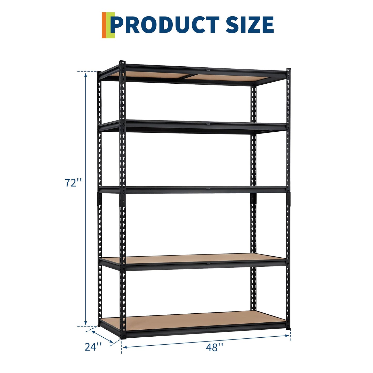 SierraSquad Storage Shelving Unit, 5-Tier Garage Storage Shelves, Metal Adjustable Storage Shelving for Kitchen Pantry Basement Bathroom Laundry, 2500 LBS, 48" L x 24" W x 72" H