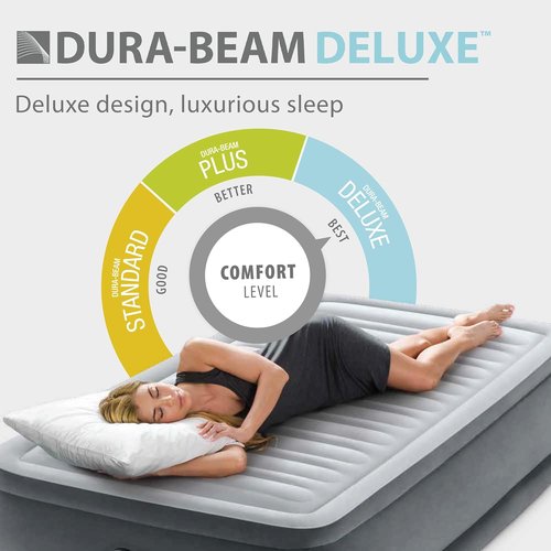 Intex Dura-Beam Deluxe Comfort-Plush Twin Air Mattress - Built-in Electric Pump - 13" Height - 300lb Capacity