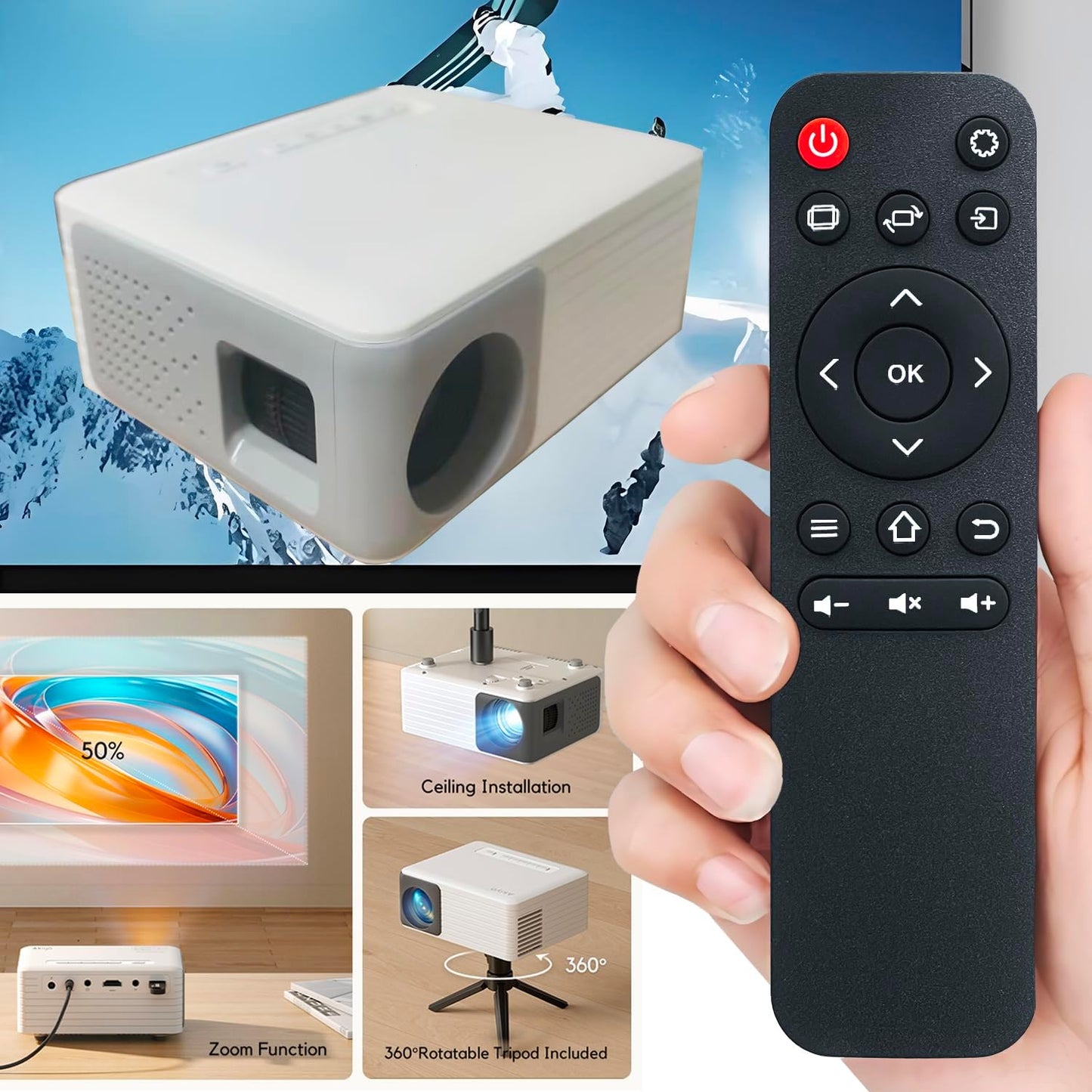 Muvxeznli H1 Replacement Remote for Mini Projector,Compatible with HAPPRUN Projector.