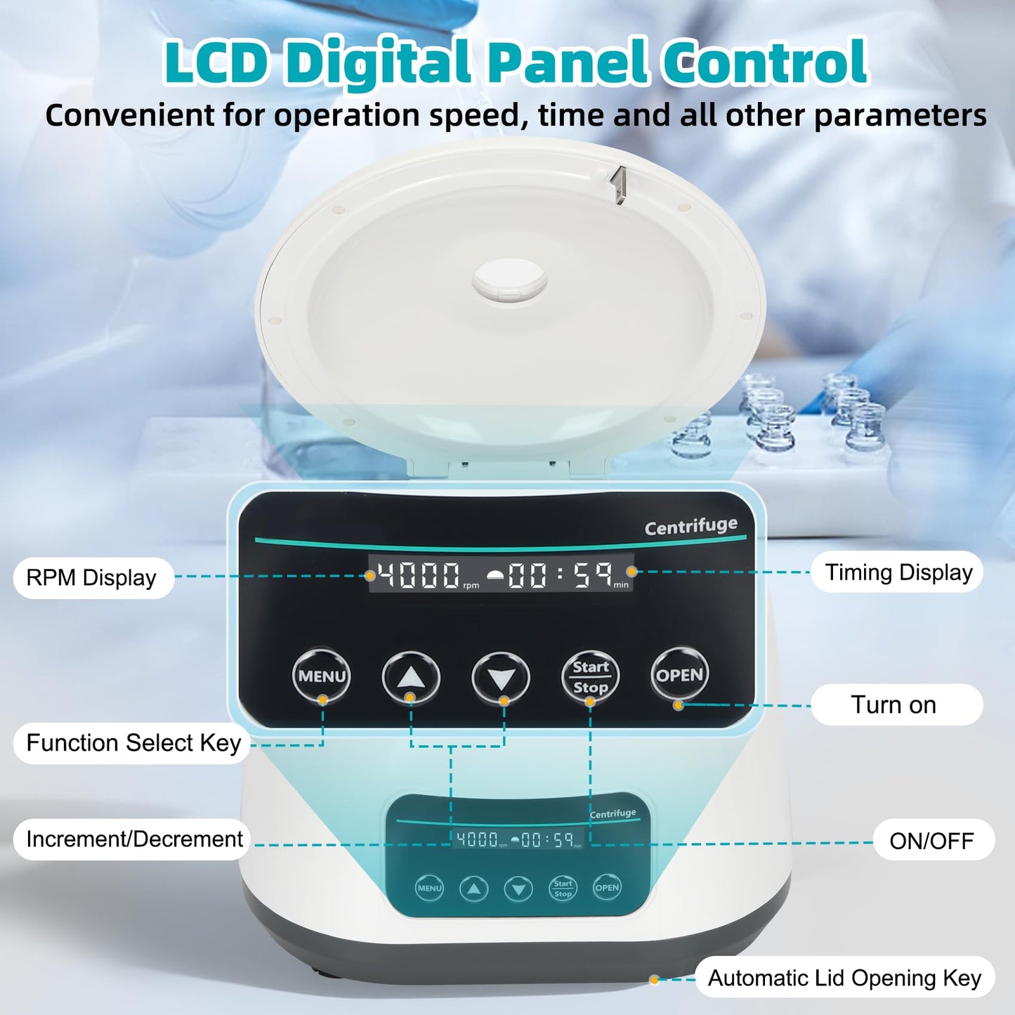 Lab PRP Benchtop Centrifuge Machine, Digital Desktop Lab Centrifuge 8x2ml/5ml/10ml/4x15ml Capacity Test Tubes, Timer 30sec-60min, Digital Speed 500-4000RPM, Max1717xg RCF for Various Lab Applications