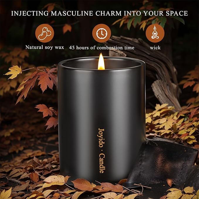 14OZ Oud & Sandalwood Scented Candle - Aromatherapy Candles with Lid - Soy Candles for Home Scented - Luxury Ceramic Jar Candles for Bedroom Kitchen Home Decor, Housewarming Party (Black)