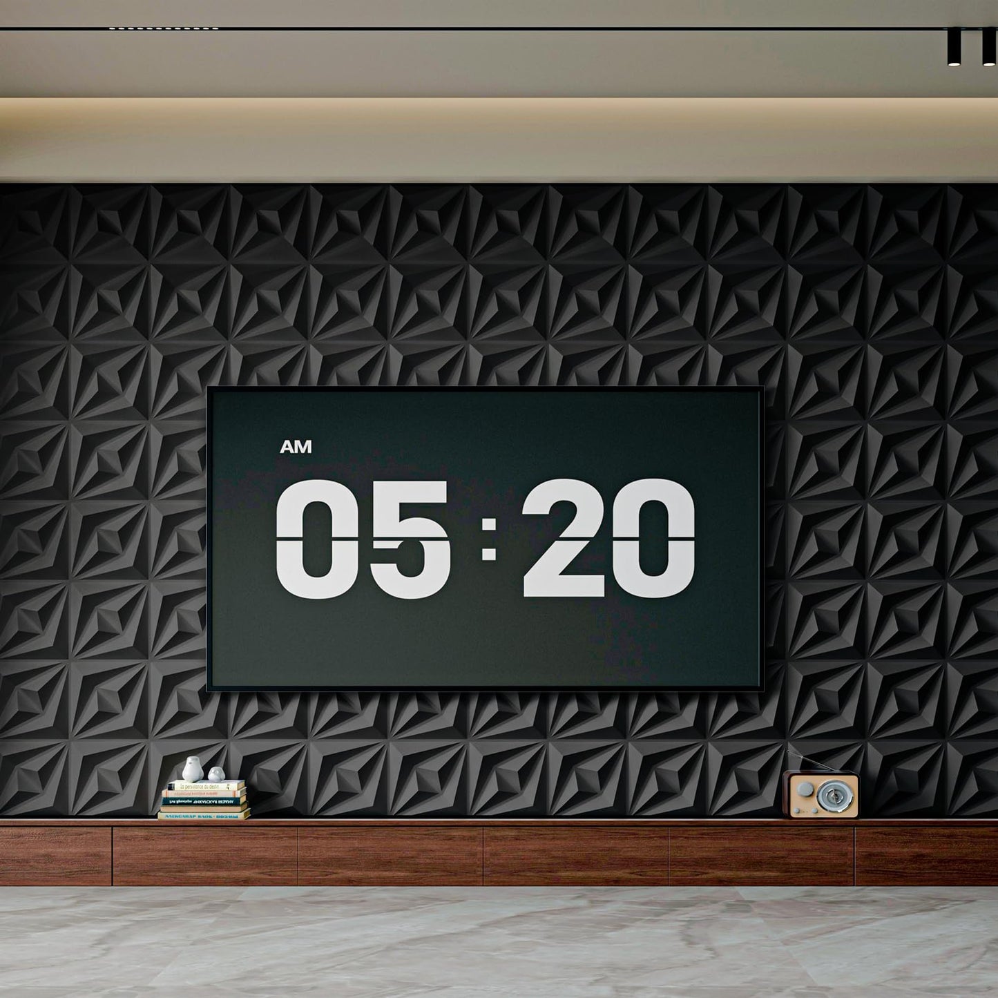 AMZDEPOT 50 Pack 3D Wall Panels for Interior Wall Decor, 3 Layout Options PVC Textured Wall Art Decor for Living Room Bedroom TV Background Gaming Room, 12''x12'', Black