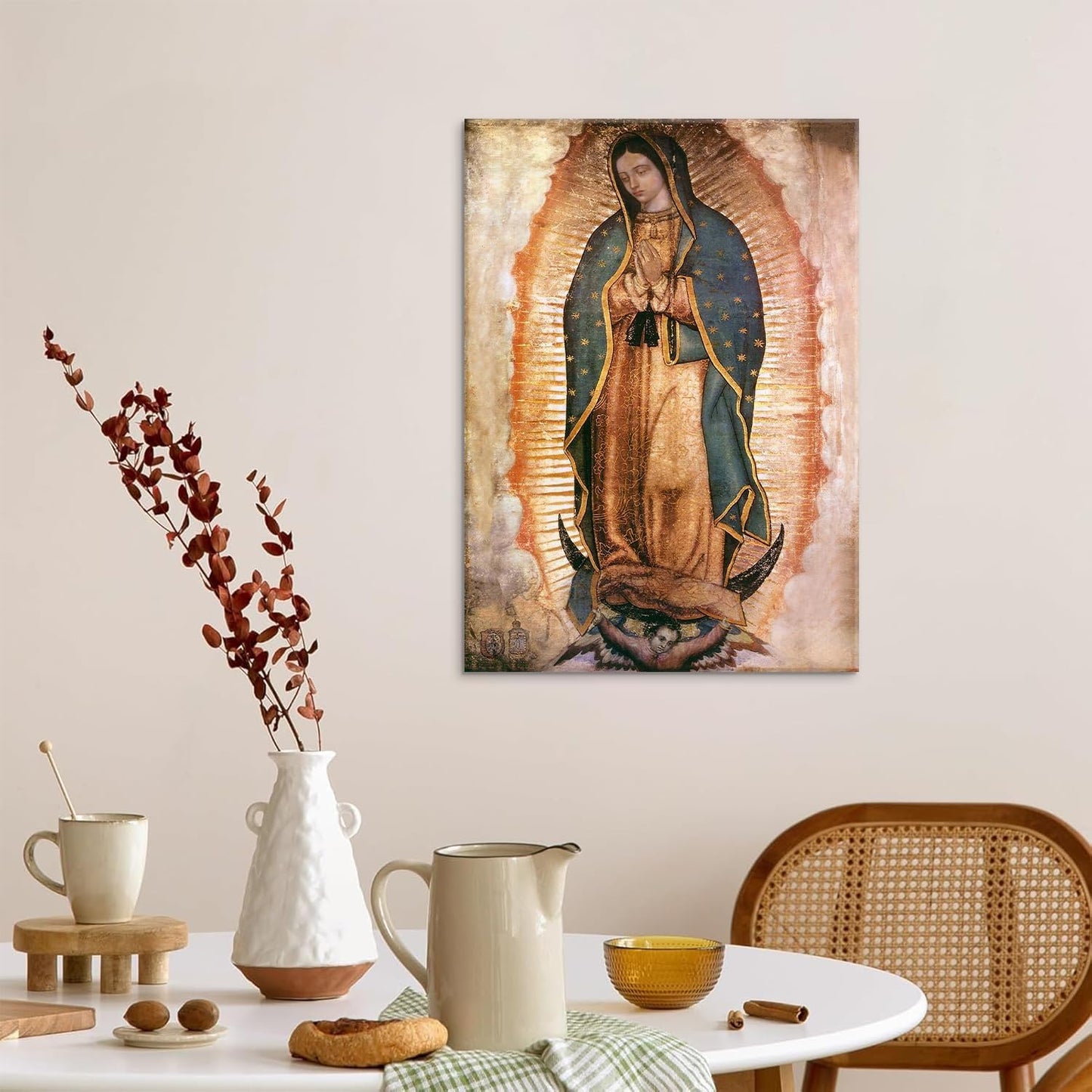 Our Lady of Guadalupe Wall Art | Framed Portrait Painting for Catholic Decor - 8x10 Canvas