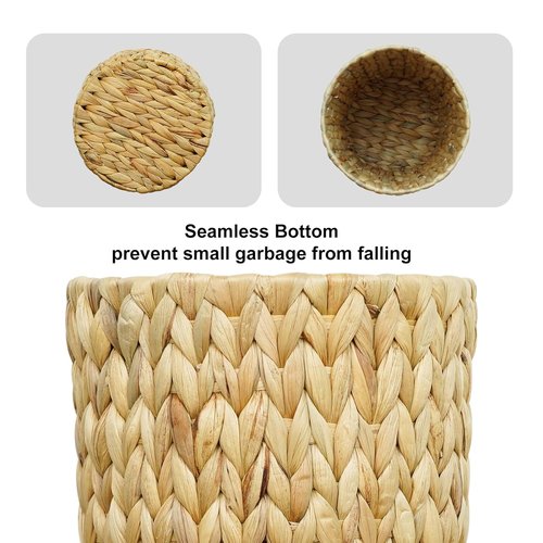 Coeusy Wicker Trash Can - Stylish Water Hyacinth Waste Basket for Bathroom & Home Office | 2 Gallon Round