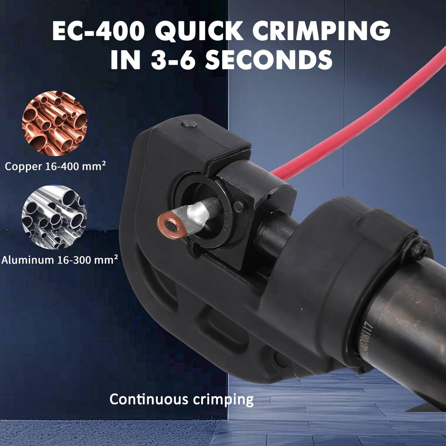 Loriven Electric Crimping Tool Rechargeable for Crimps Cu/Al Terminal 12 Ton 6AWG to 800MCM with 12 Dies Efficiency and Safety Non-Serrated lug crimper Tool(EC-400)